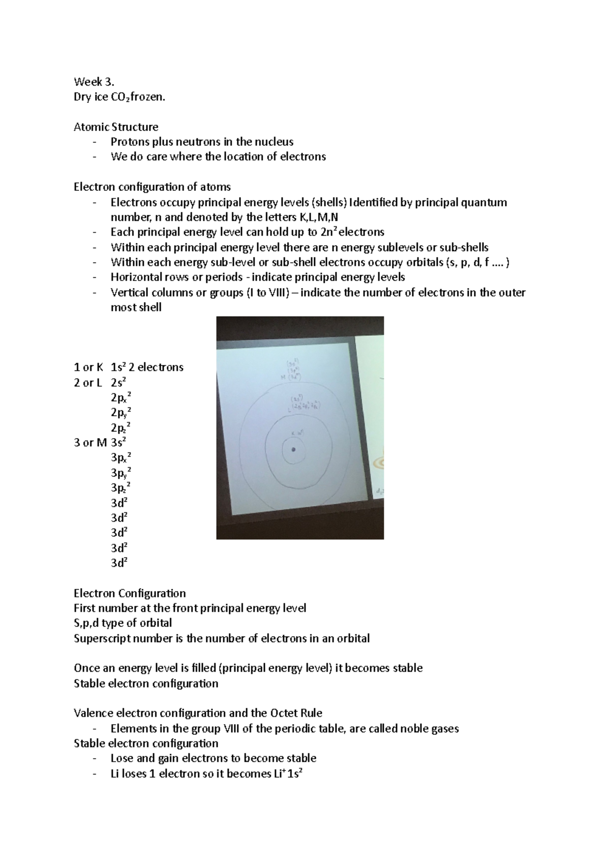 Module 2 week 3 lec notes - Week 3. Dry ice CO2 frozen. Atomic ...