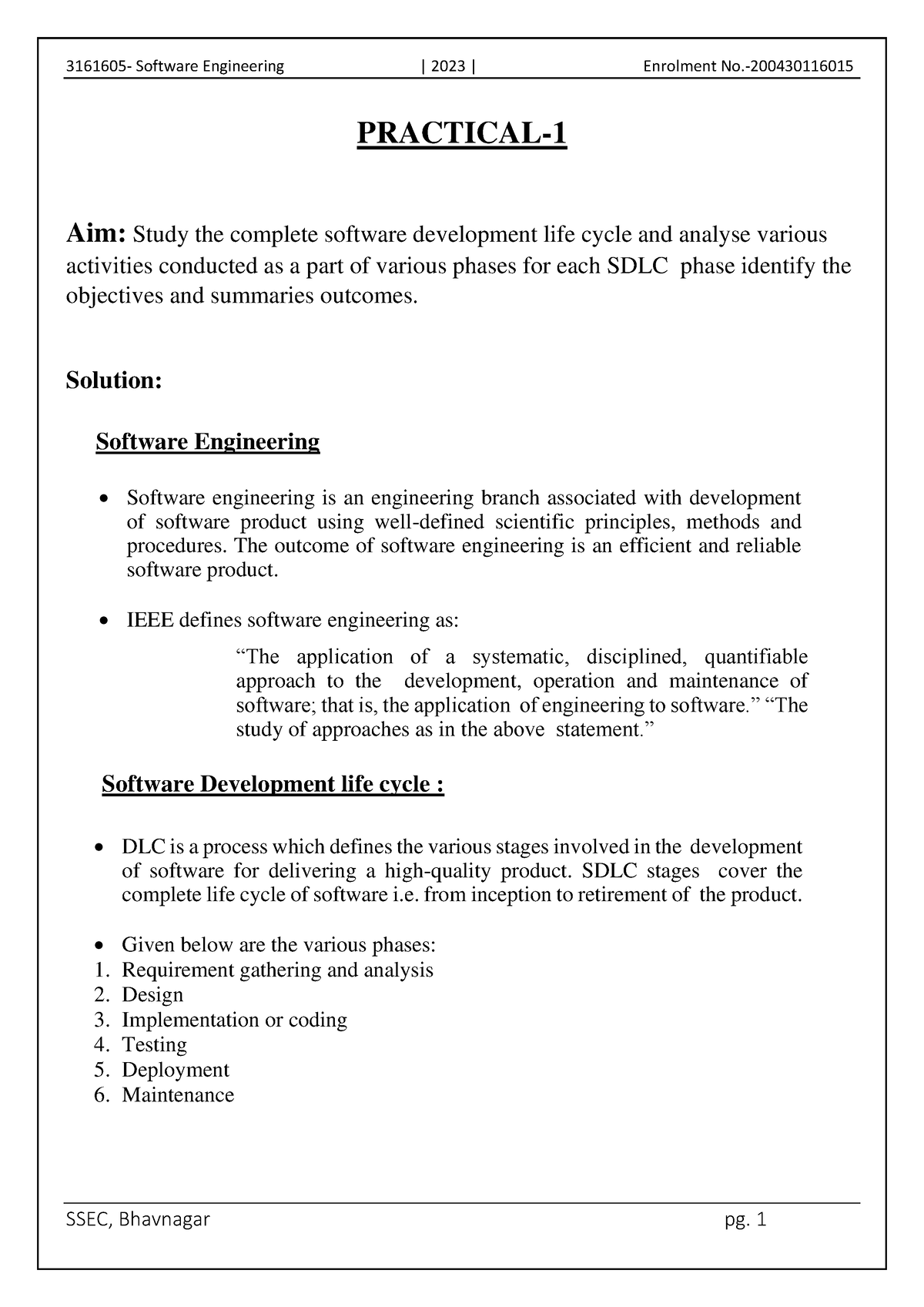 Practical 1 - Software Engineering - Studocu