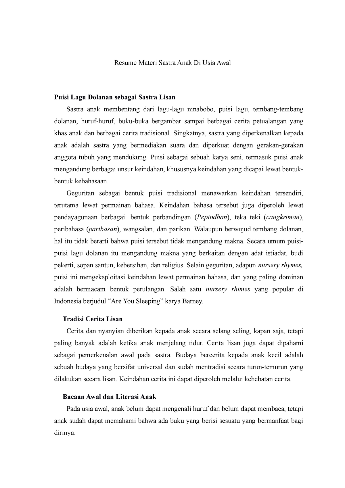 Aisyah Titah Utami 192012 41032 Resume Sastra Anak - Resume Materi ...