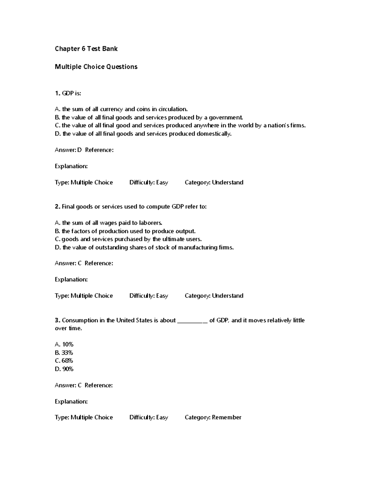 Questions For Chapter 21 Economics Macro - Chapter 6 Test Bank Multiple ...