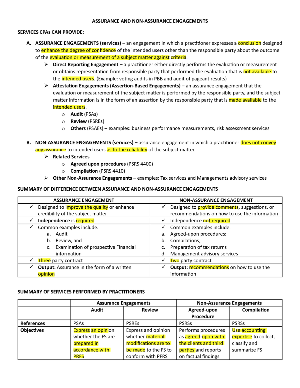 01-assurance-and-non-assurance-engagements-bs-accountancy-studocu