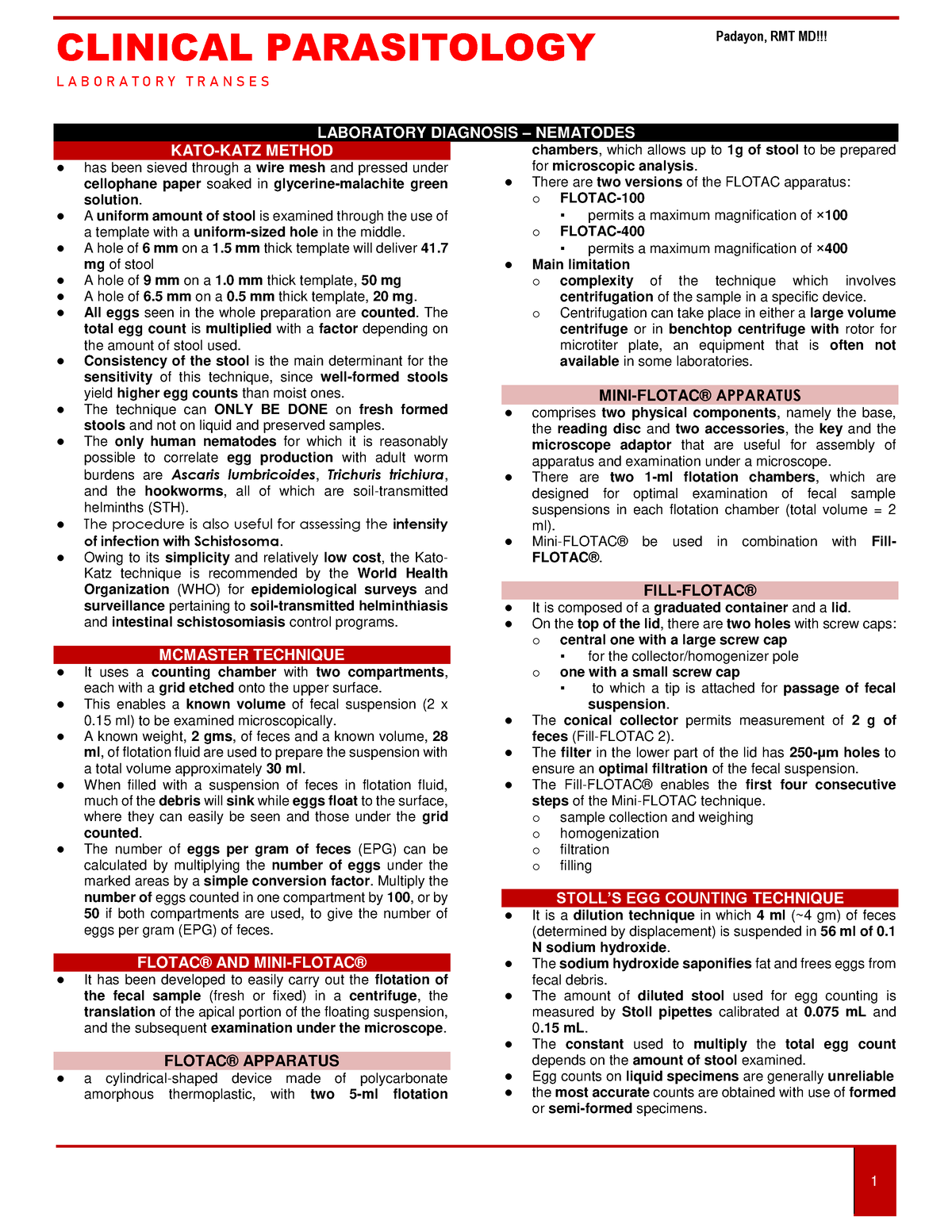 Laboratory Diagnosis Nematodes - CLINICAL PARASITOLOGY L A B O R A T O ...