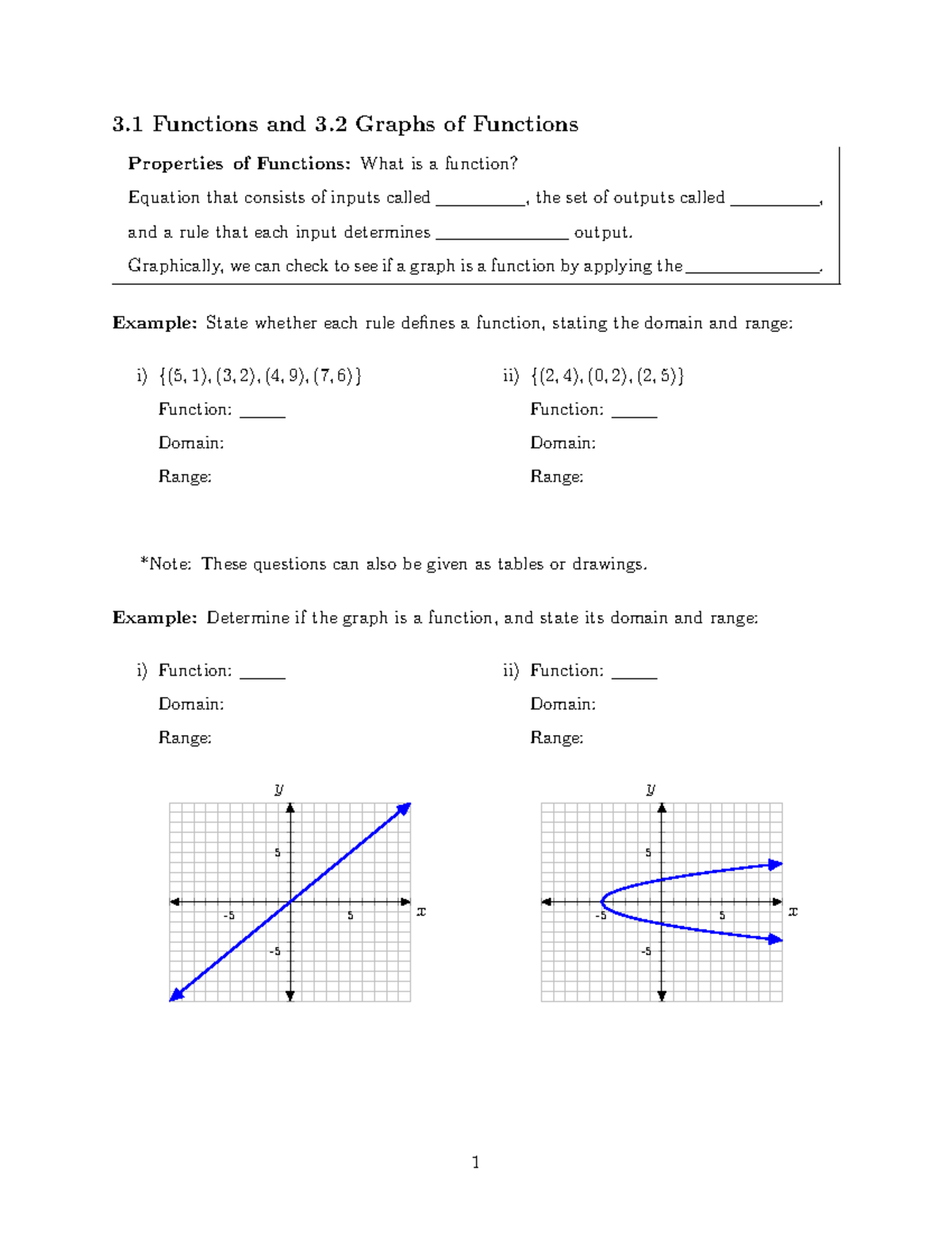 Chapter3Notes 3 Functions and 3 Graphs of Functions Properties of