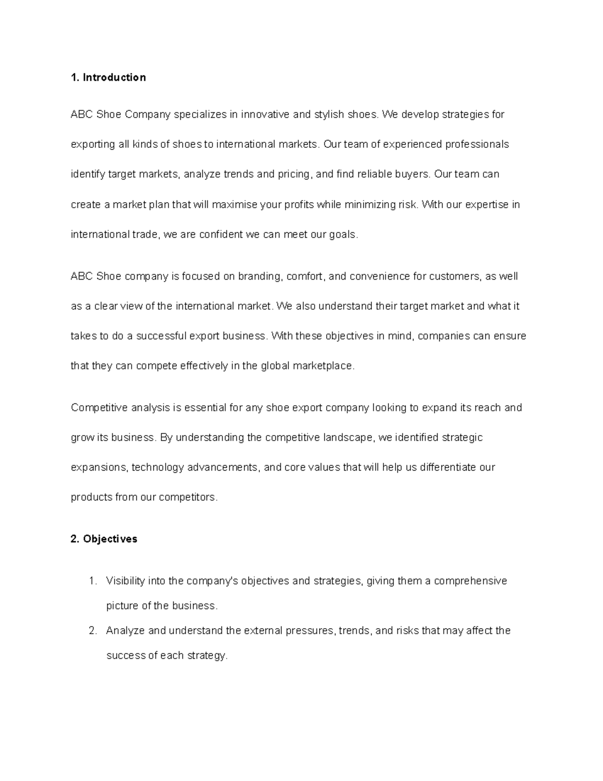 Research Proposal - Introduction ABC Shoe Company specializes in ...