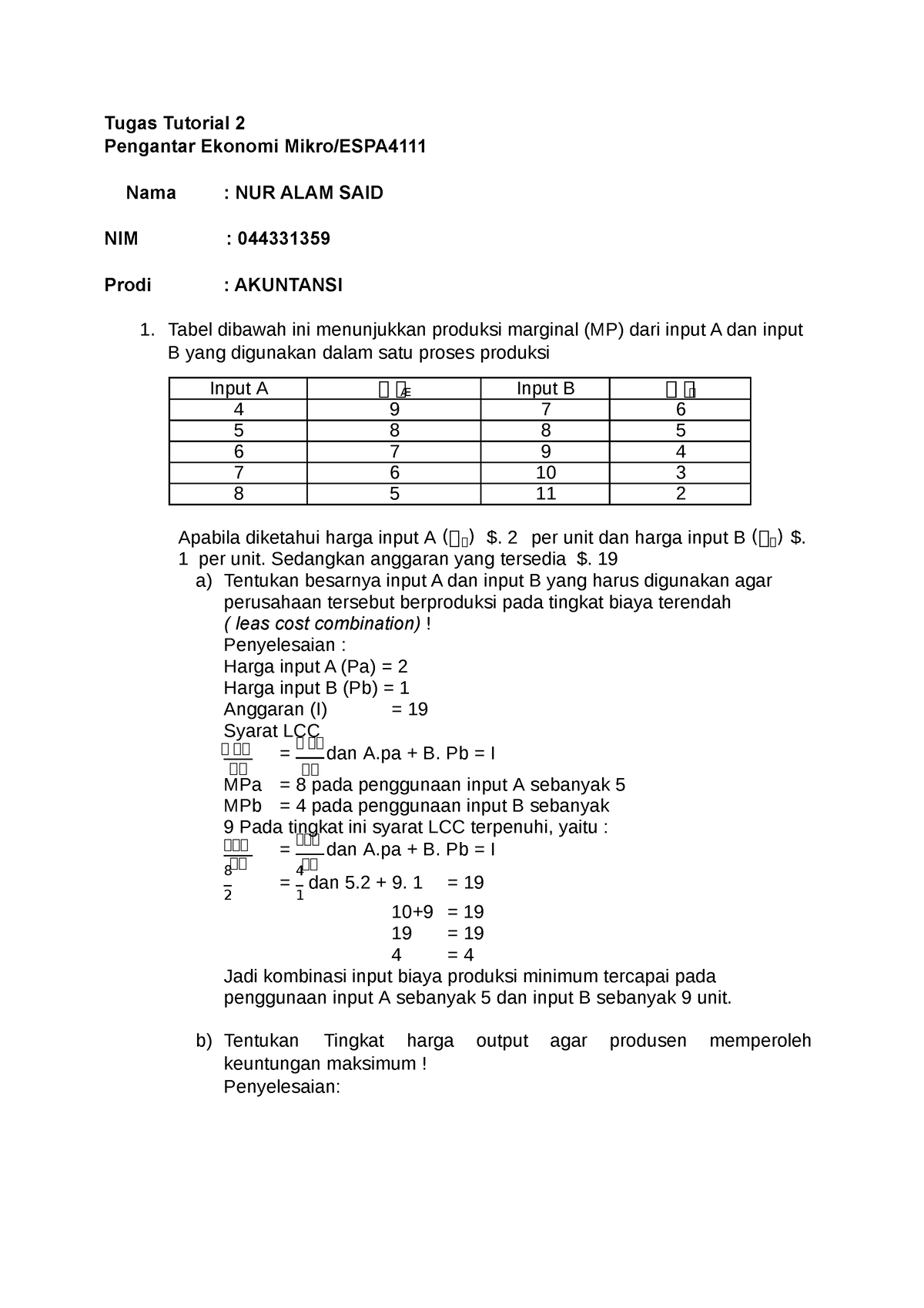 Tugas 2 ESPA4111 NUR ALAM SAID 044331359 - Tugas Tutorial 2 Pengantar ...