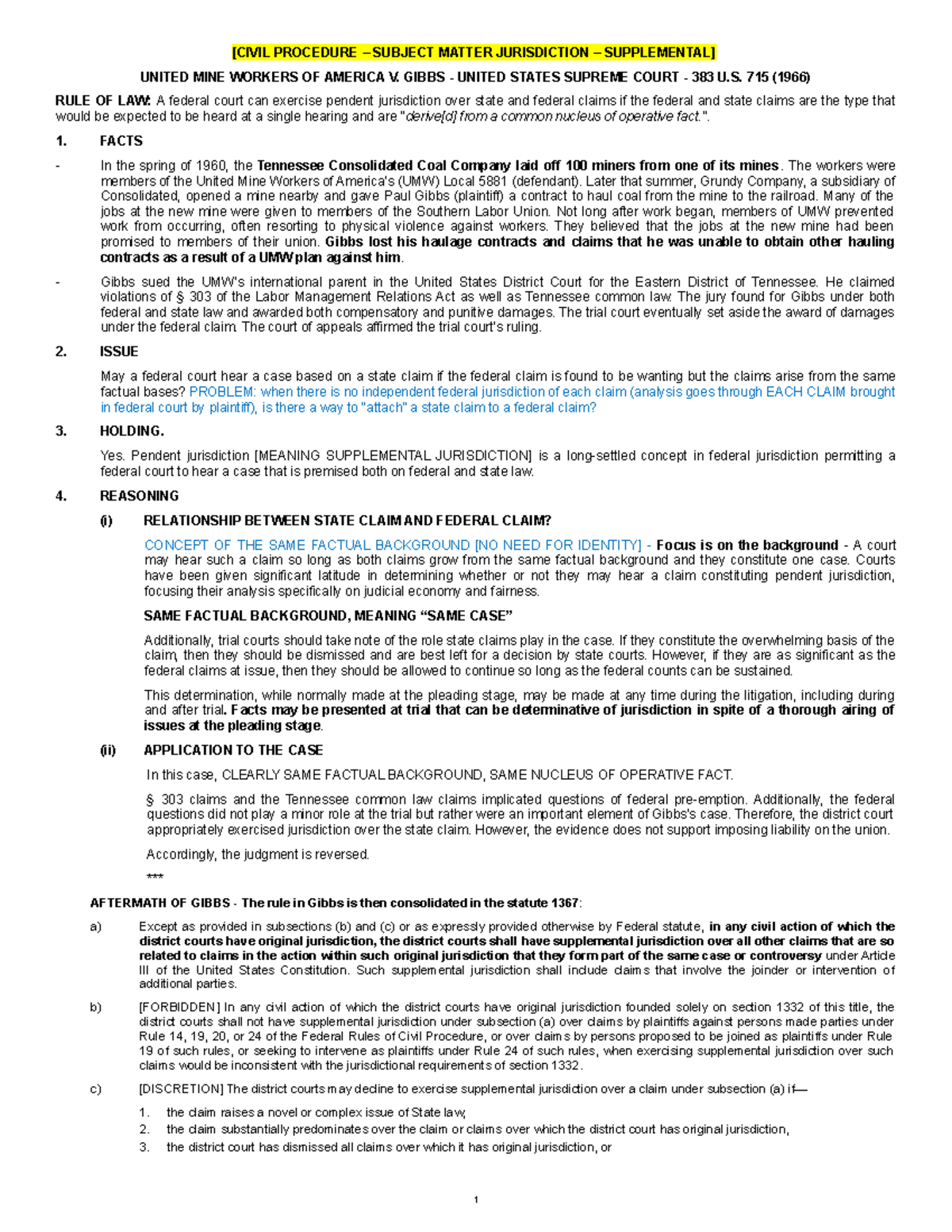 1-united-mine-workers-v-gibbs-supplemental-jurisdiction-test