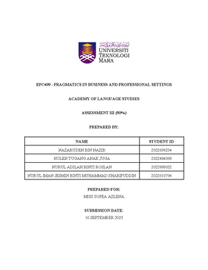 Group 4 EPC510 Assignment 3 - ACADEMY OF LANGUAGE STUDIES UNIVERSITI ...