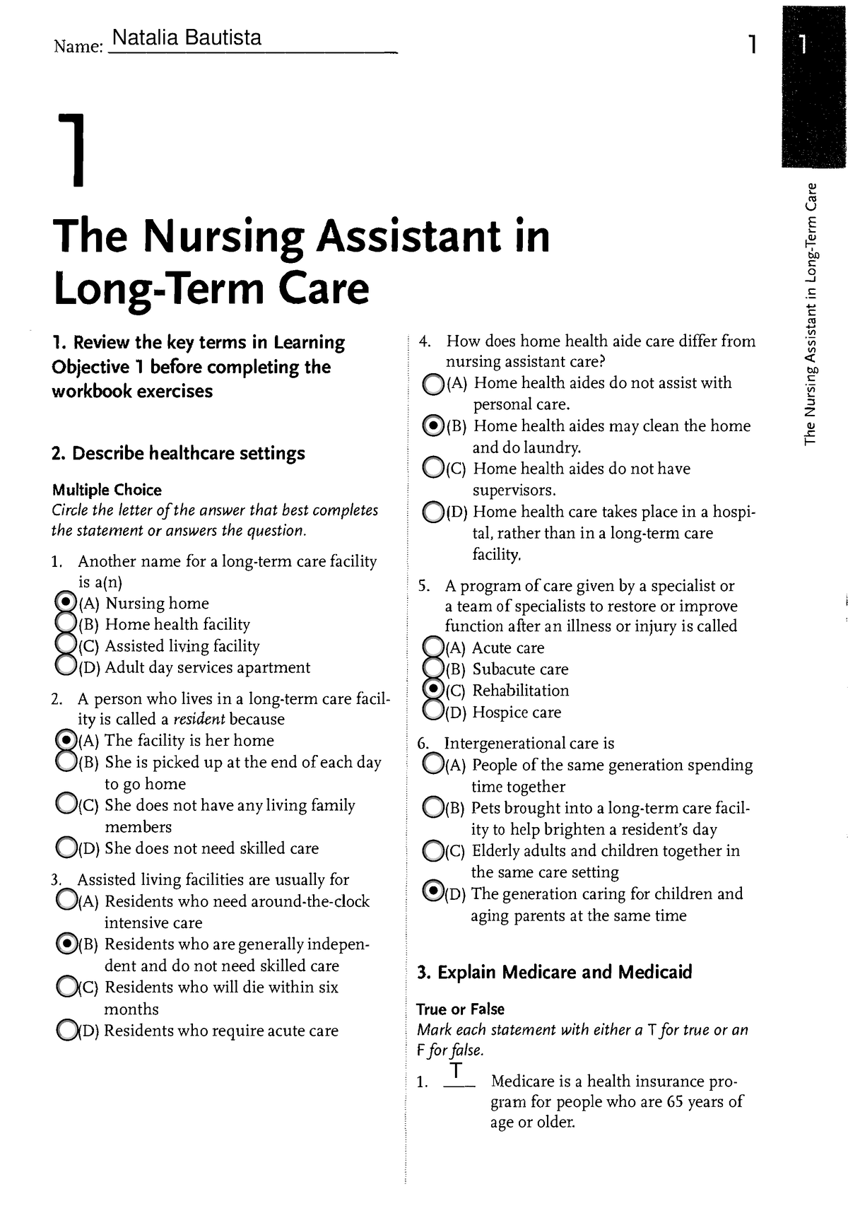 CNA Chapter 1 - Cna - Name: _______________ L L The Nursing Assistant ...