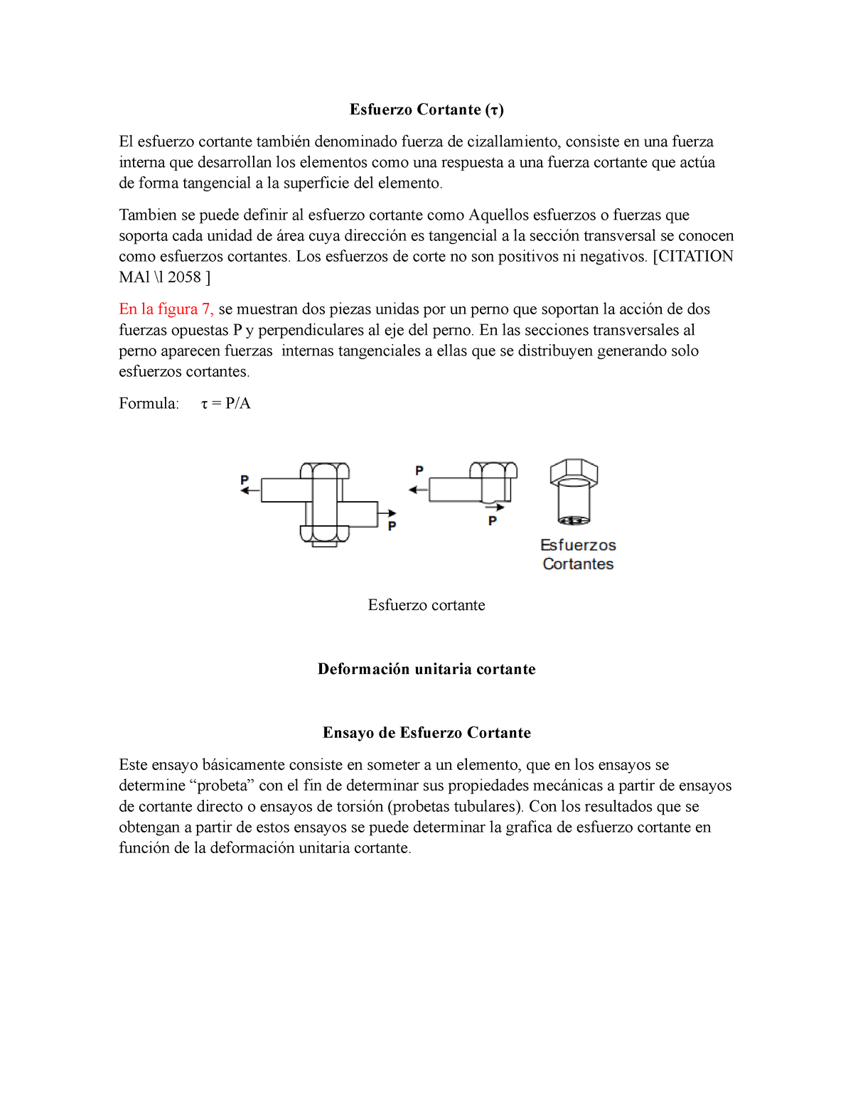 Ensayo De Esfuerzo Cortante Esfuerzo Cortante τ El Esfuerzo Cortante También Denominado 0988