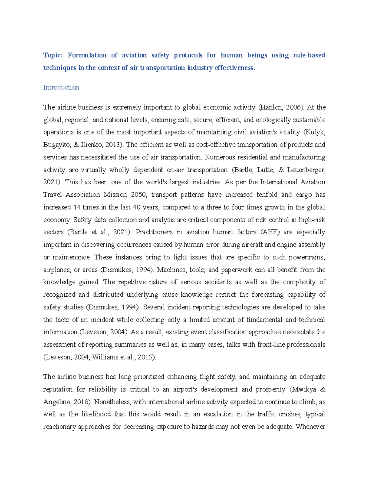 Aviation safety finals - Topic: Formulation of aviation safety ...