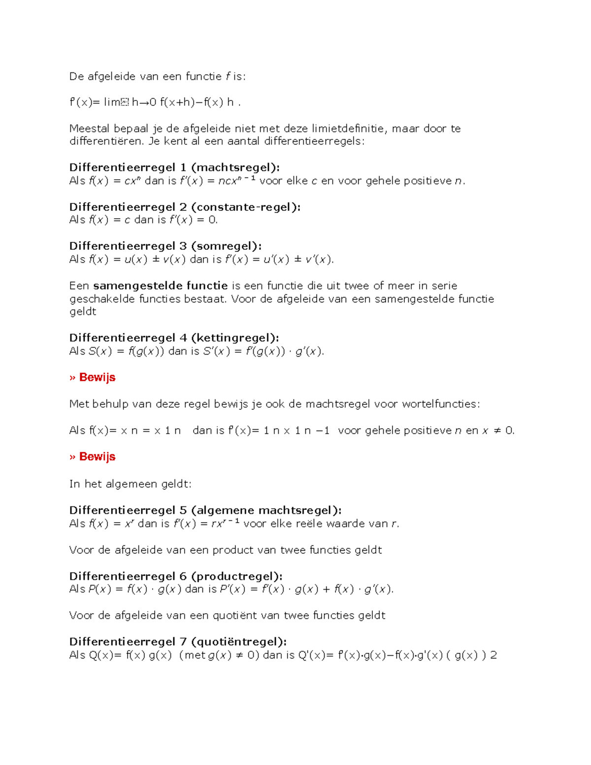 Analyse En Differentiaalvergelijkingen Reken Regels De Afgeleide Van Een Functie F Studeersnel