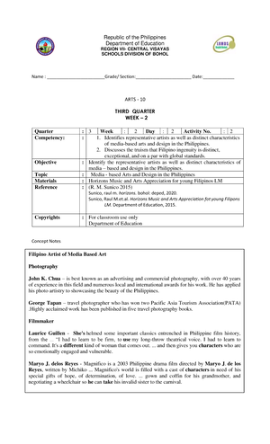 Arts10 Q3 LAS Wk5 - None - Republic Of The Philippines Department Of ...