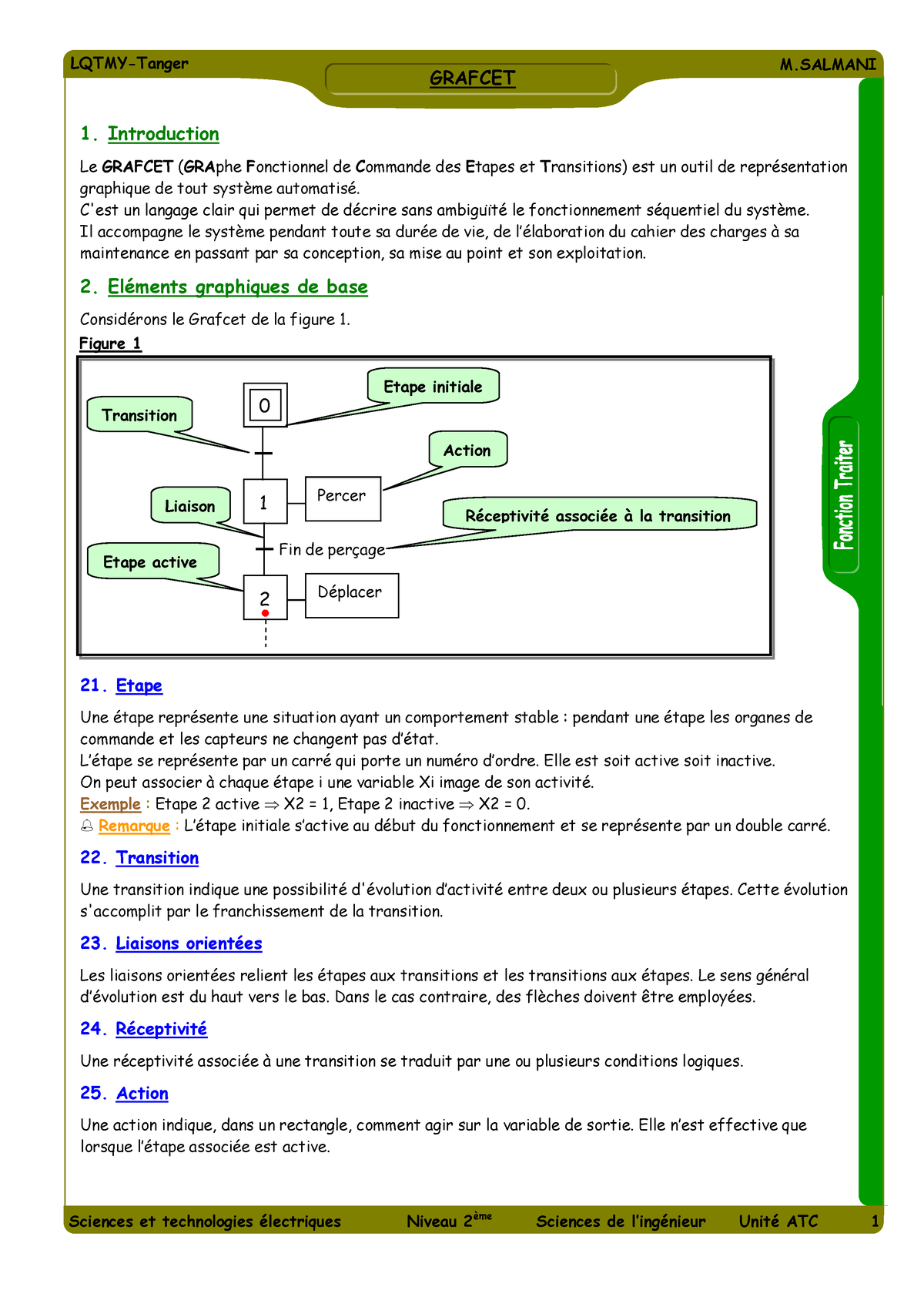 Grafcet-cours - Cours Unité ATC - GRAFCET 1. Introduction Le GRAFCET ...