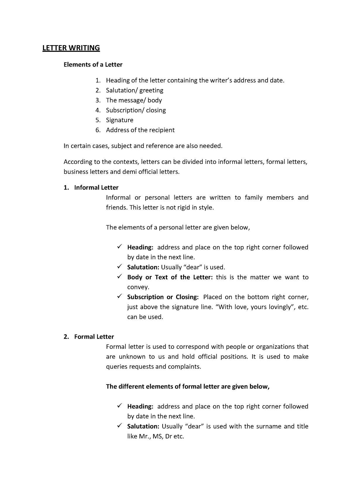 Letter Writing Format Lecture Note LETTER WRITING Elements of a