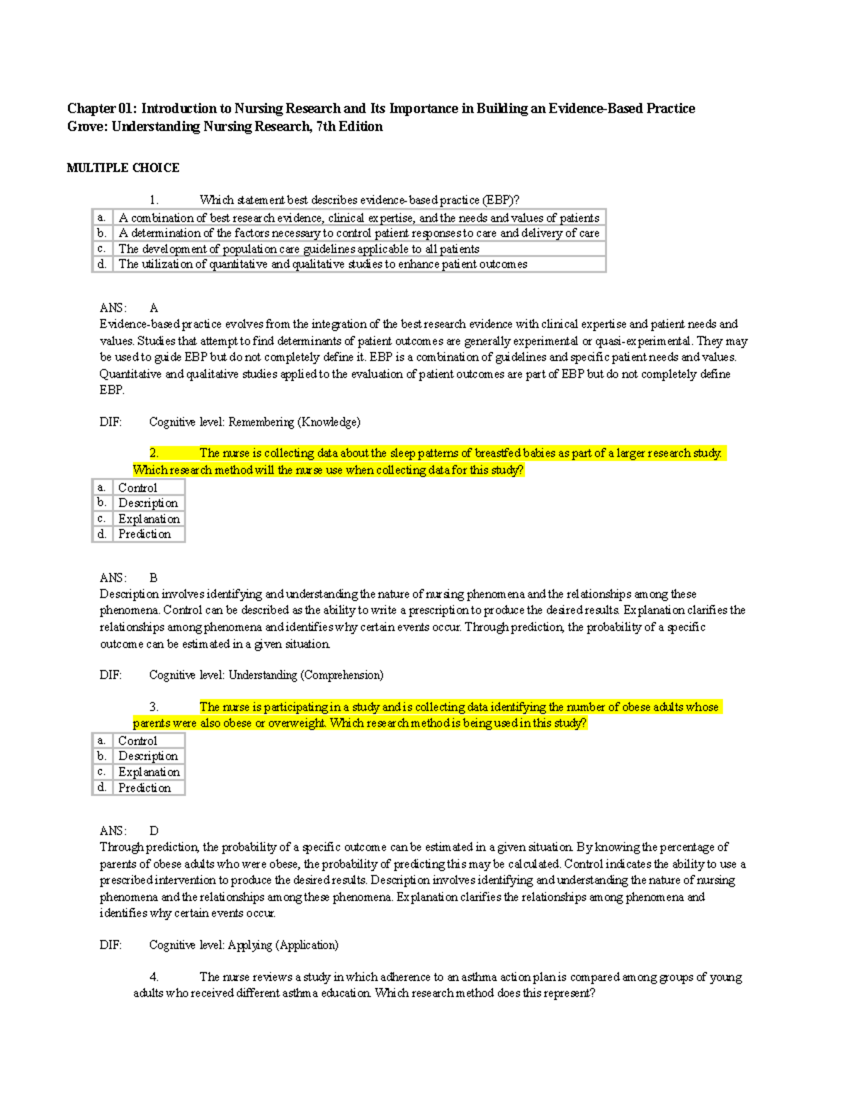 Research Study Questions - Chapter 01: Introduction To Nursing Research ...