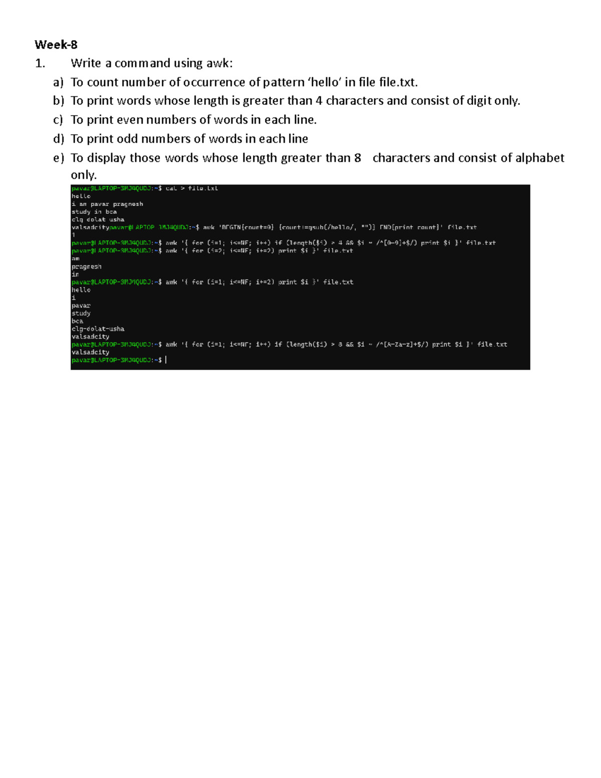 Week8 jlj Week 1. Write a command using awk a) To count number of