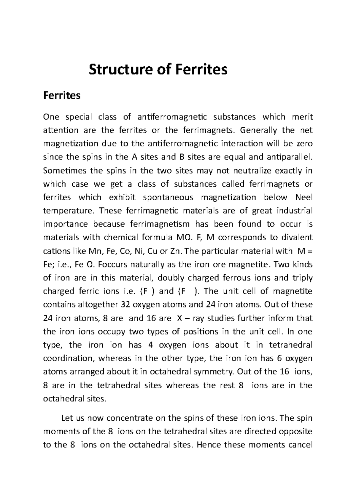 Structure of Ferrites Useful for any purpose Structure of Ferrites