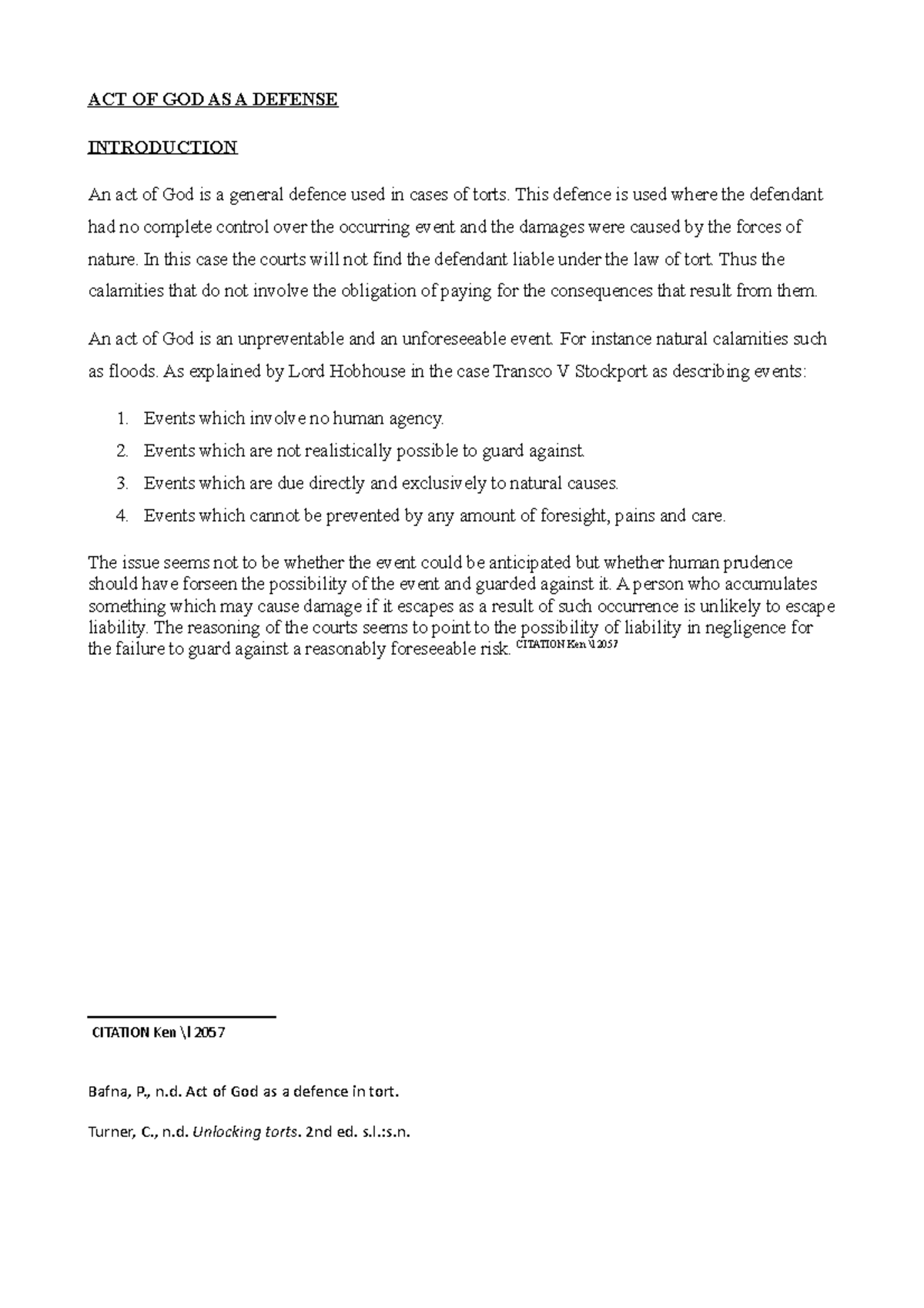 ACT OF GOD AS A Defense very useful ACT OF GOD AS A DEFENSE