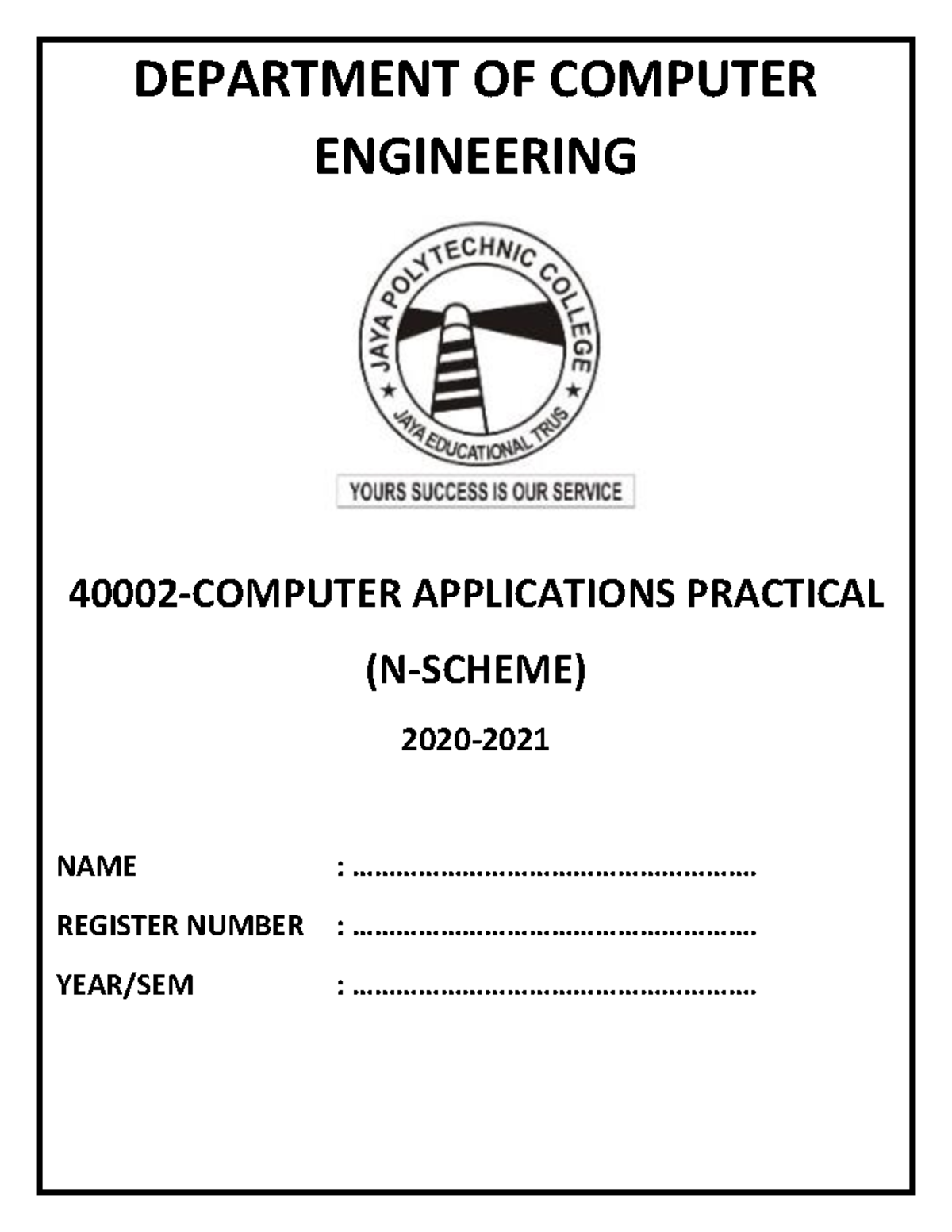 40002CAP LAB Manual DEPARTMENT OF COMPUTER ENGINEERING 40002