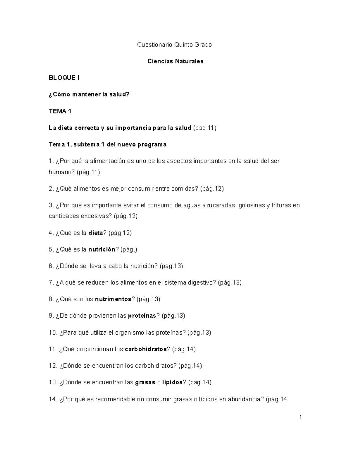 Ciencias Naturales 5 ESTA MUY BIEN Cuestionario Quinto Grado