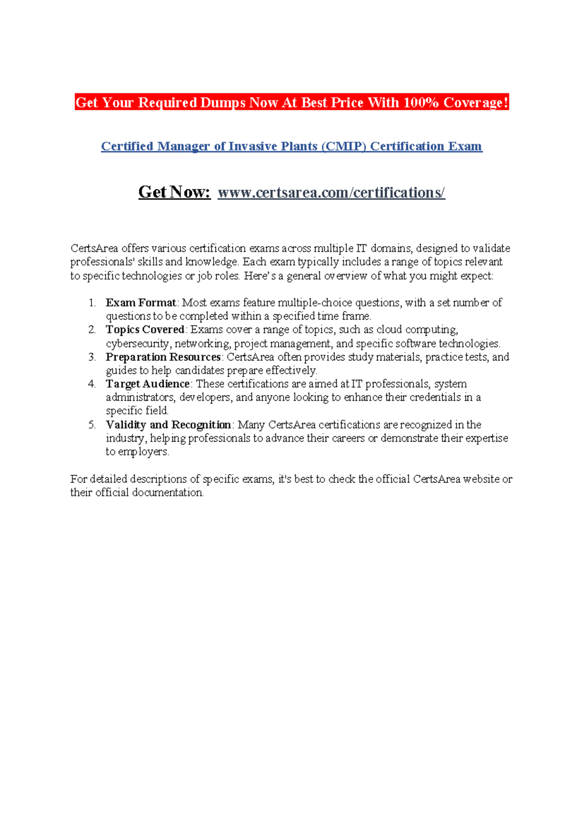Certified Manager of Invasive Plants (CMIP) Certification Exam - Get ...