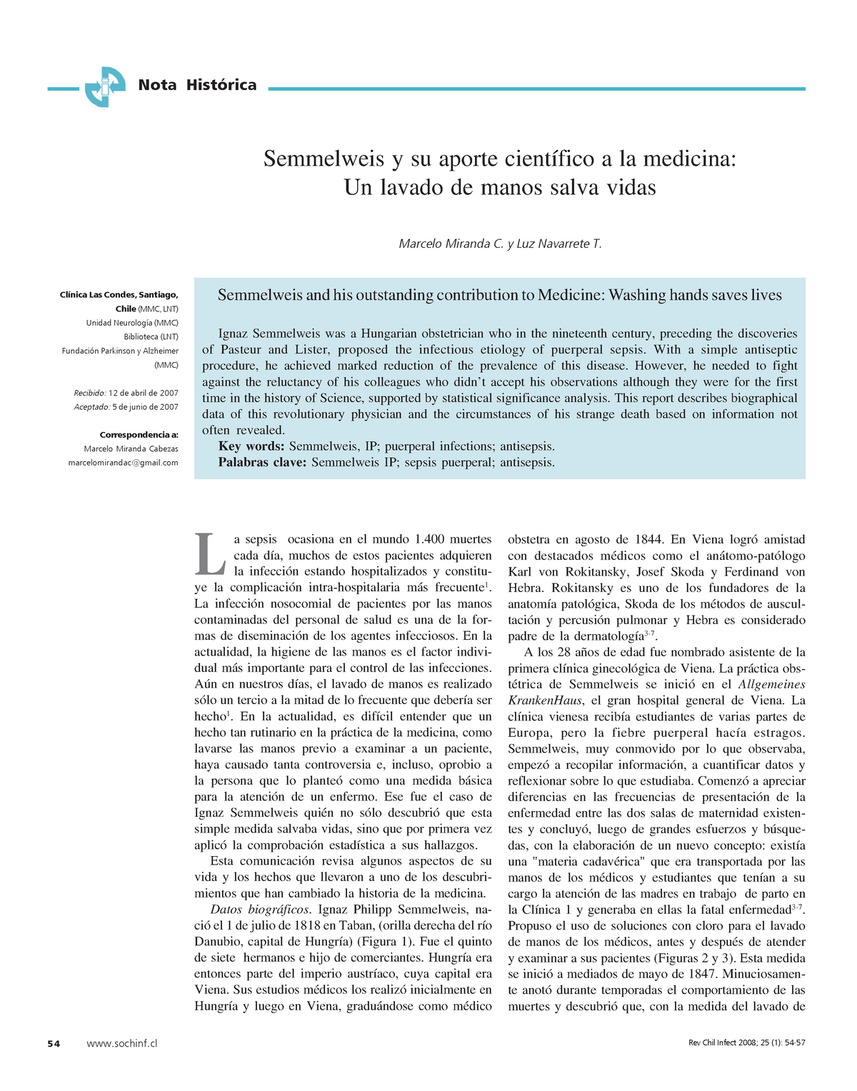 Semmelweis Articulo - Semmelweis Y Su Aporte Científico A La Medicina ...