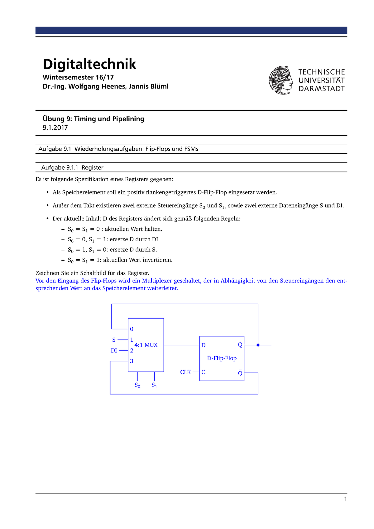 Uebung 9 Lösungen - Digitaltechnik Wintersemester 16/ Dr.-Ing. Wolfgang ...