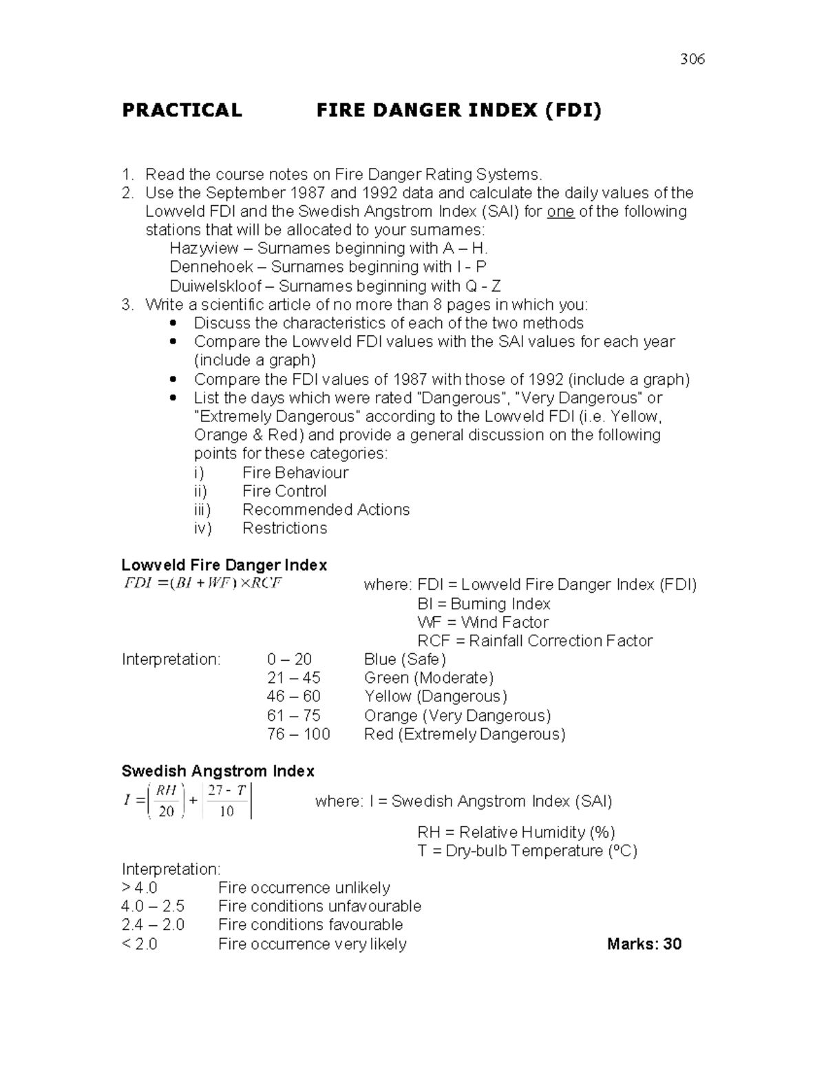 12-FDI Practical 2024 - non - 306 PRACTICAL FIRE DANGER INDEX (FDI) 1 ...