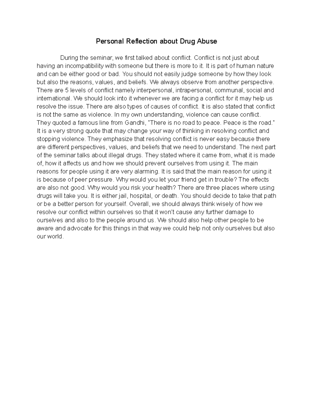 Personal Reflection - Conflict is not just about having an ...