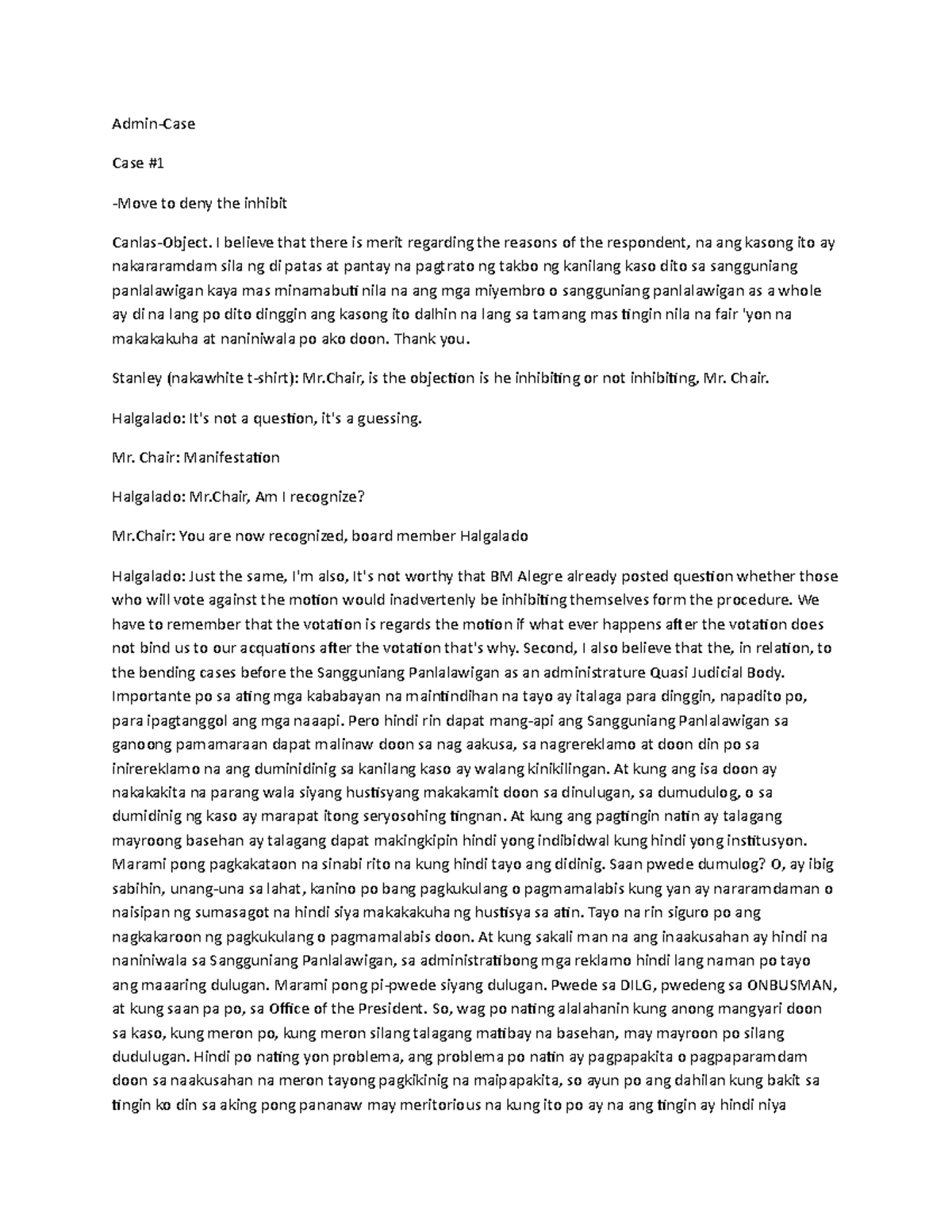 Admin-Case - hehe - Admin-Case Case # -Move to deny the inhibit Canlas ...