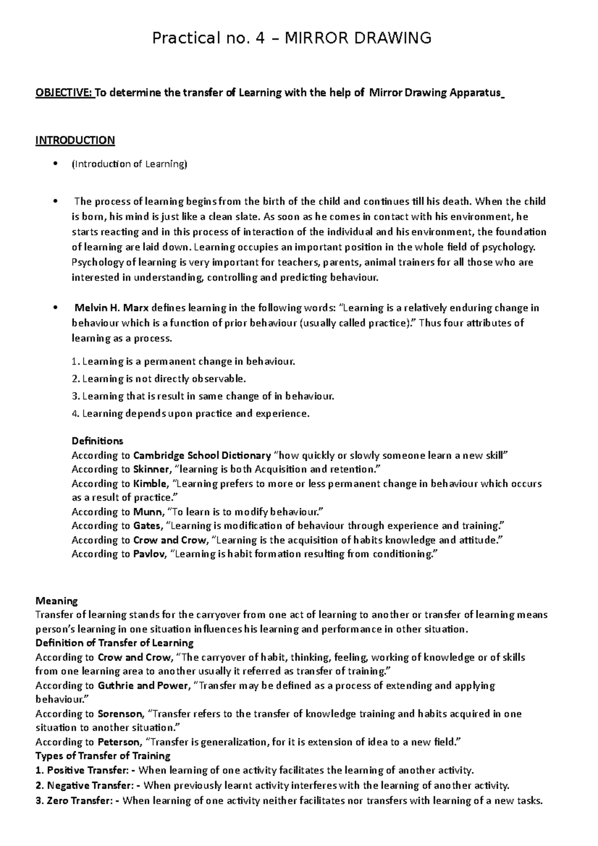 Mirror Drawing record Practical notes Practical no. 4 MIRROR