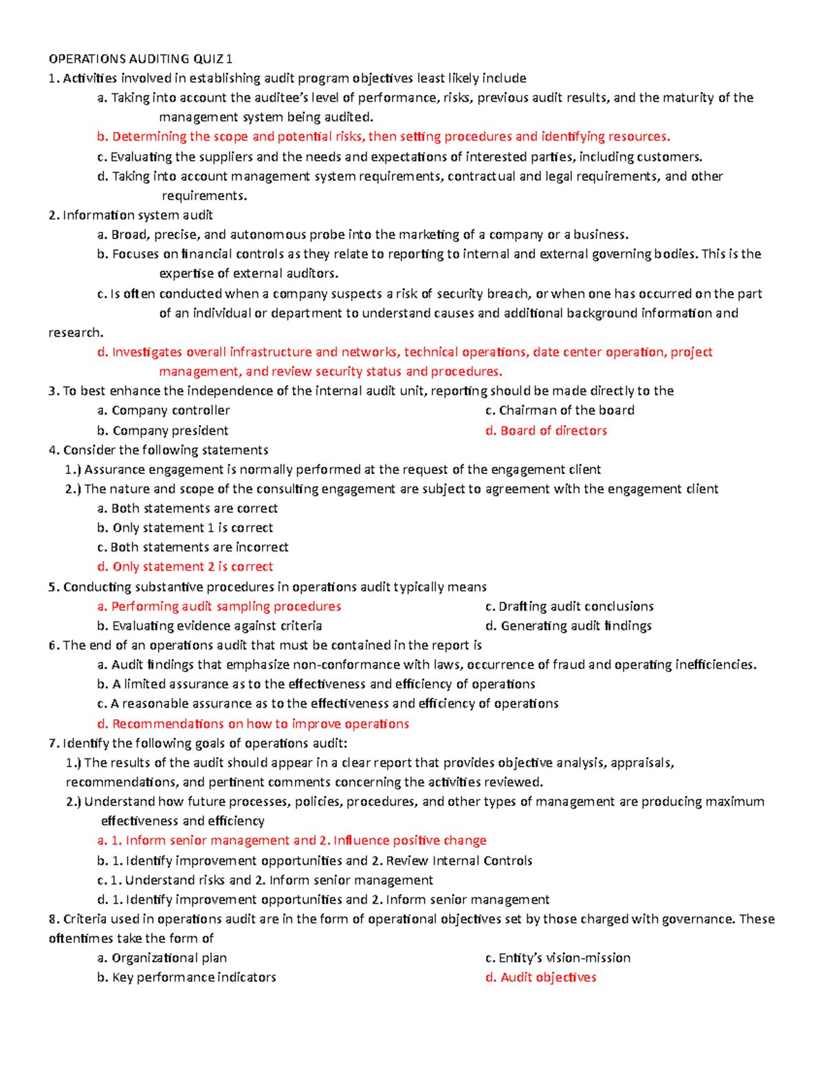 QUIZ 3 May 2020, questions and answers - OPERATIONS AUDITING QUIZ 1 ...