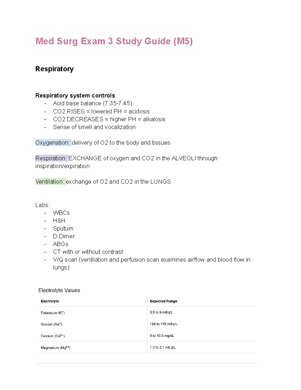 Med Surg Exam 3 Study Guide 357) CO2 RISES = lowered PH = acidosis