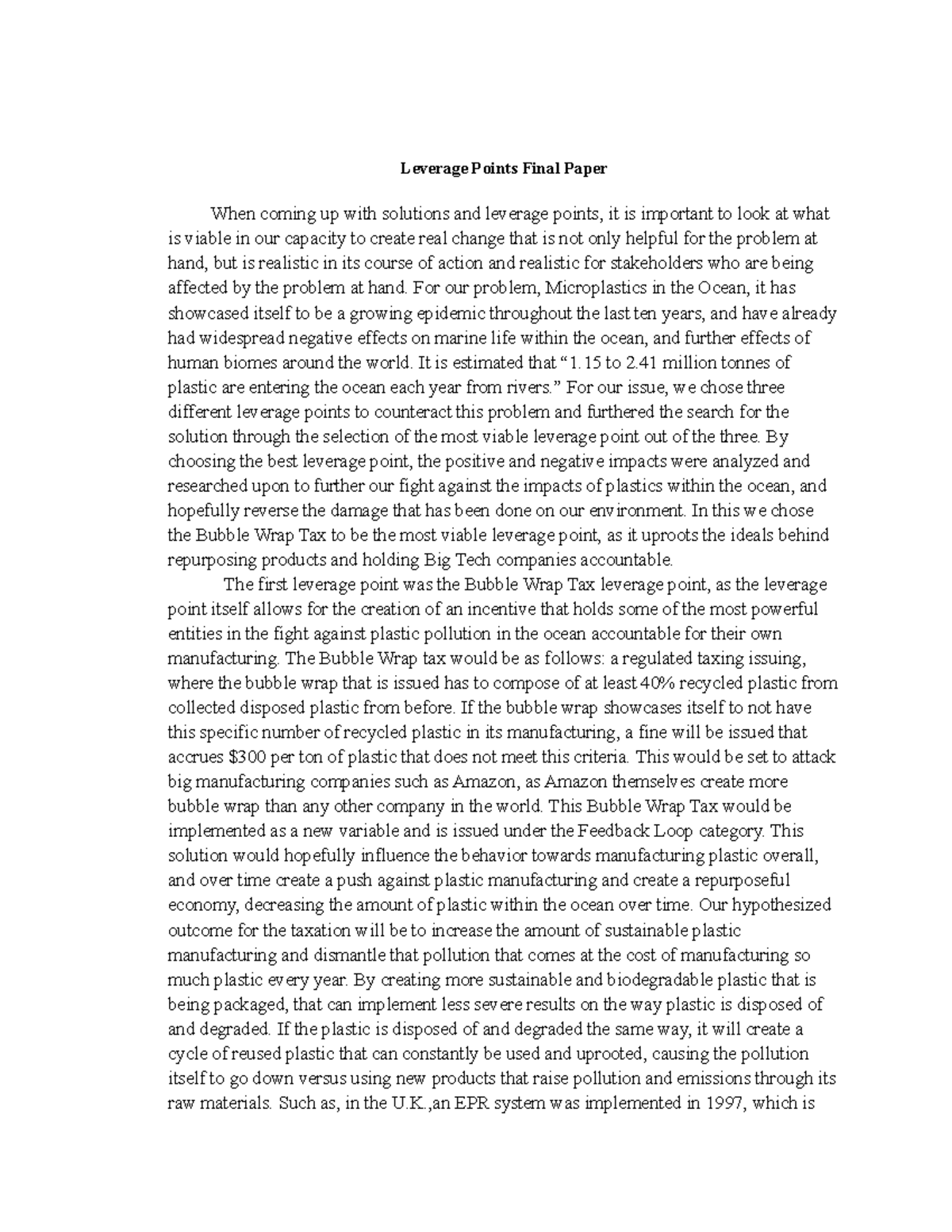 Copy of leverage points sustainability Leverage Points Final Paper