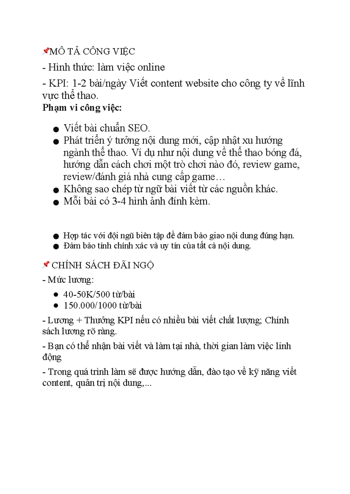 CTV Content Writer JD - 1234 - MÔ TẢ CÔNG VIỆC - Hình thức: làm việc ...