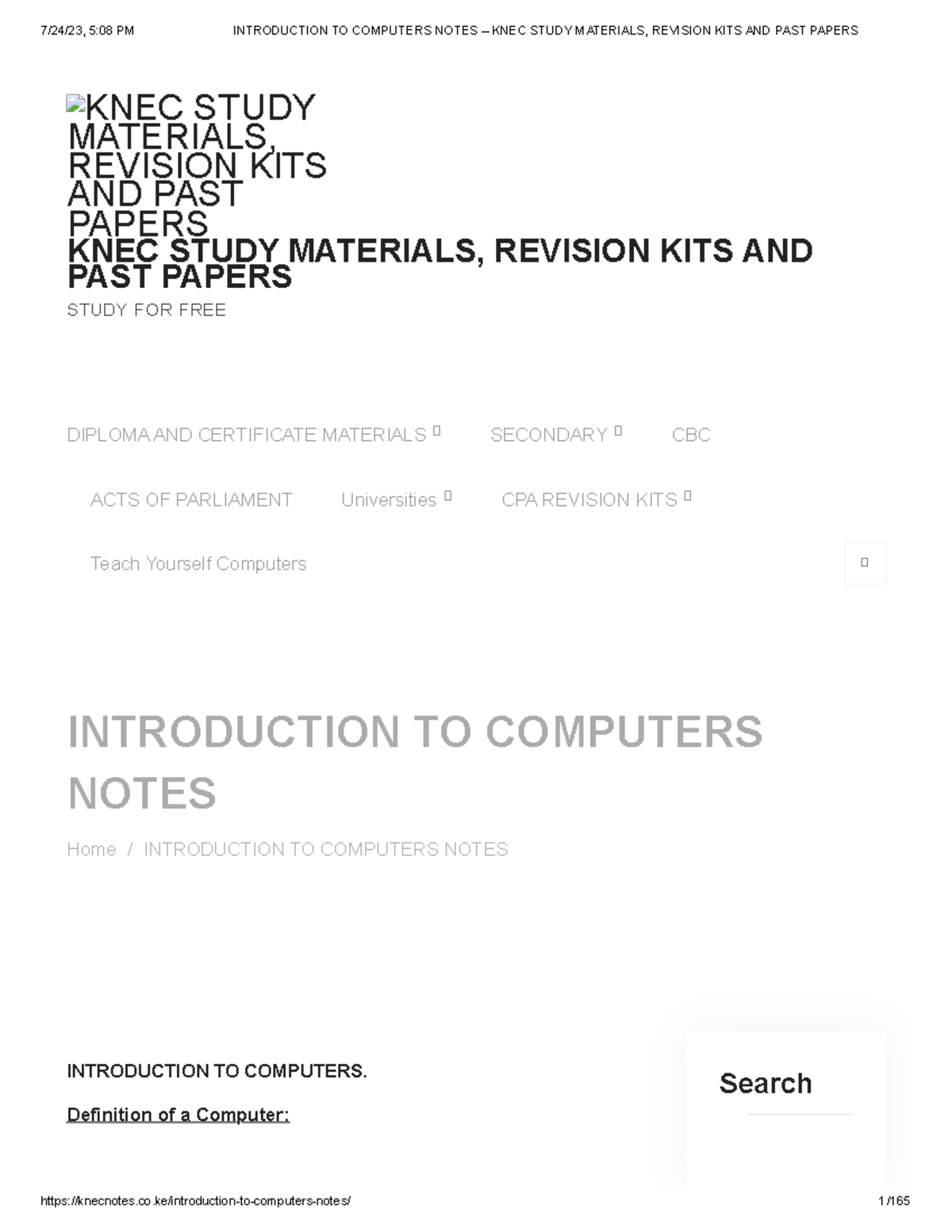 Introduction TO Computers Notes – KNEC Study Materials, Revision KITS ...