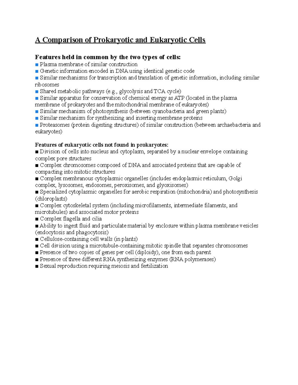 Prokaryotic and Eukaryotic Cells - A Comparison of Prokaryotic and ...