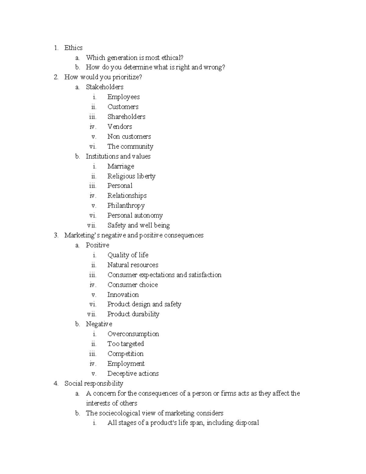 MKT 5 - Chapter 5 lecture notes - Ethics a. Which generation is most ...