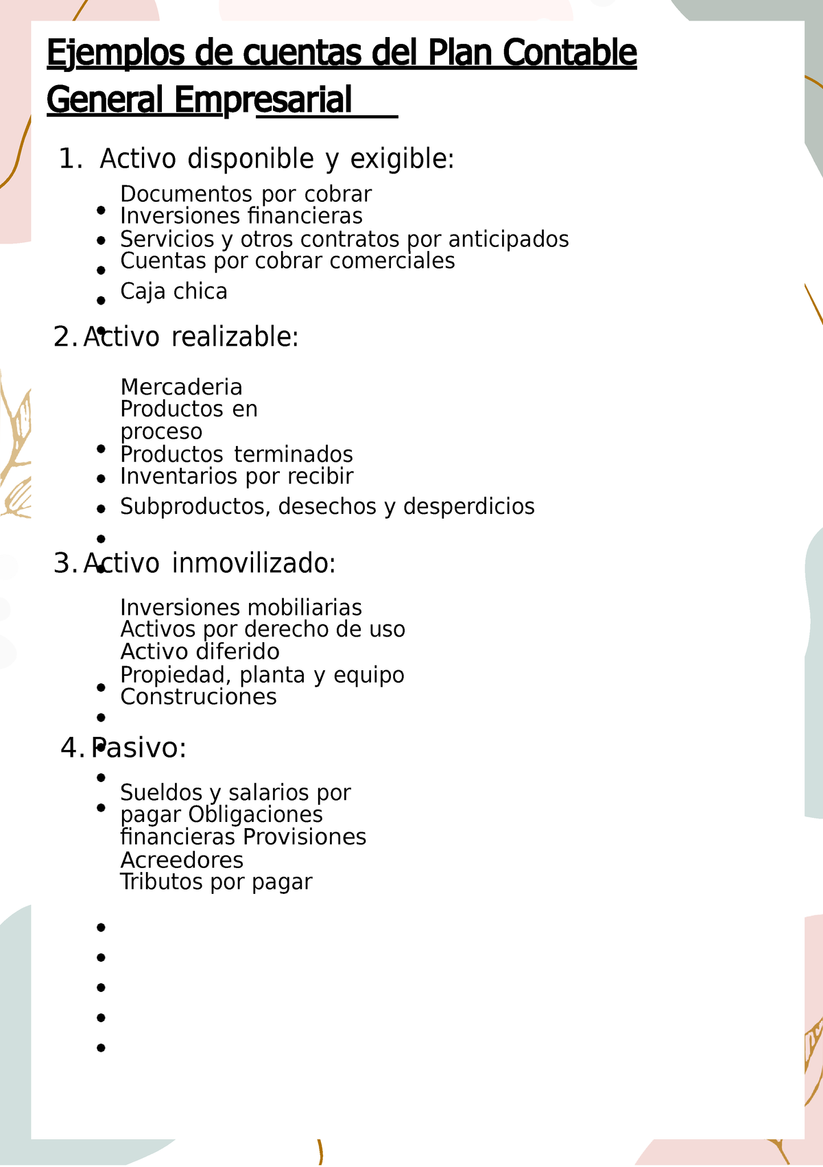 Ejemplos De Cuentas Del Plan Contable General Empresarial Activo Disponible Y Exigible 5358