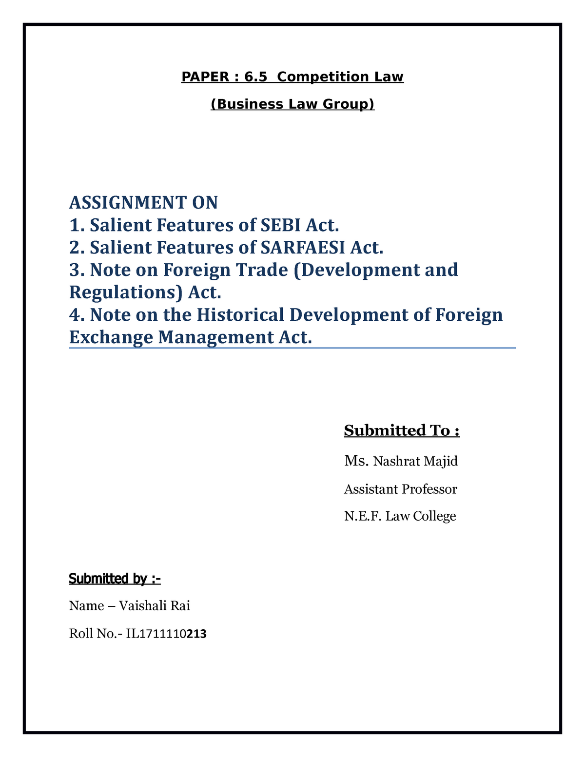 competition law assignment topics