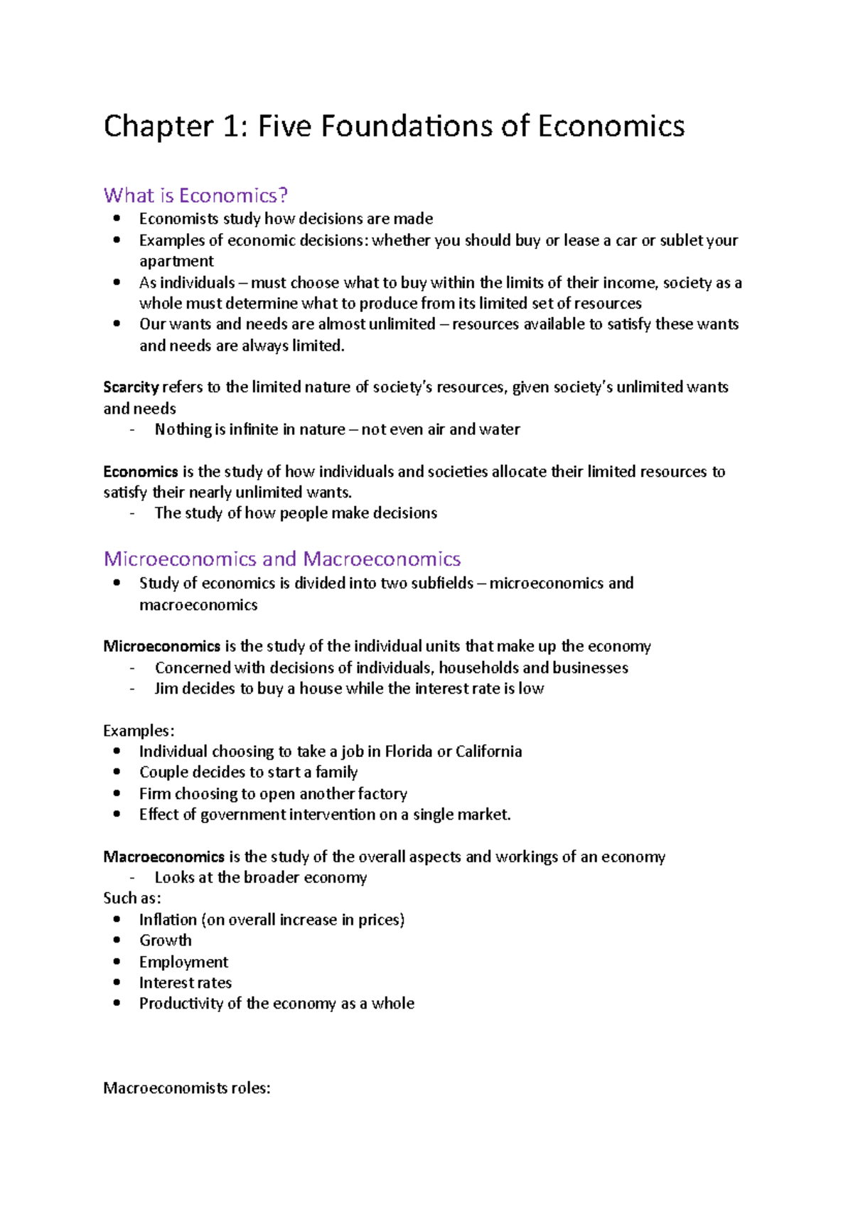 Chp1 - Chapter One Notes - Chapter 1: Five Foundations Of Economics ...