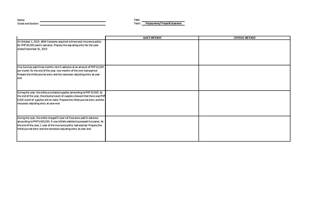 Jsjsisjsjssoksnskskkwk - Name: Date: Grade and Section: Topic: EXPENSE ...