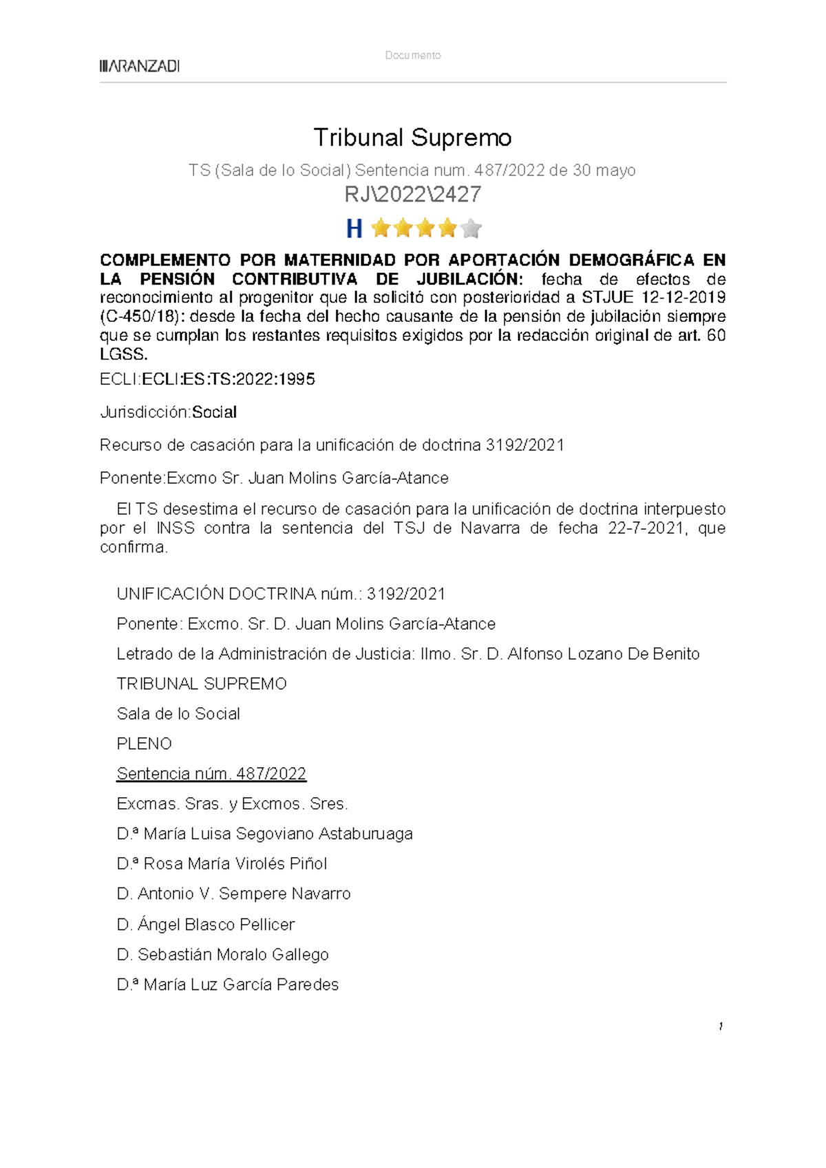Jur TS (Sala de lo Social) Sentencia num. 487-2022 de 30 mayo RJ 2022