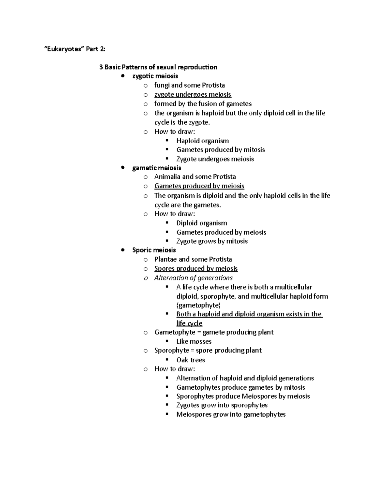 Eukaryotes: part2 - Part 2: 3 Basic Patterns of sexual reproduction ...