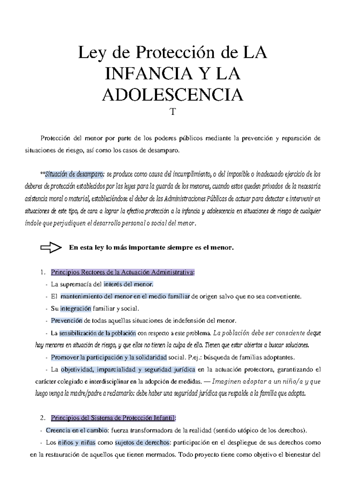 Ley de Protección de LA Infancia Y LA Adolescencia - Ley de Protección ...