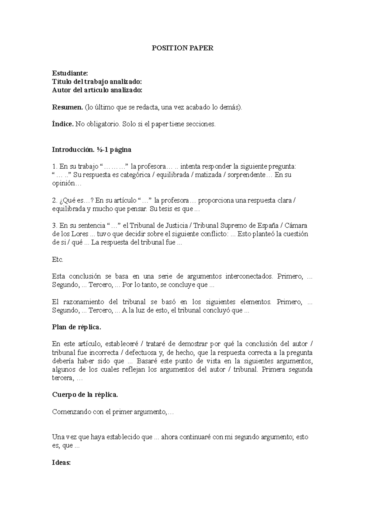Position paper ideas - apuntes - POSITION PAPER Estudiante: Título del ...