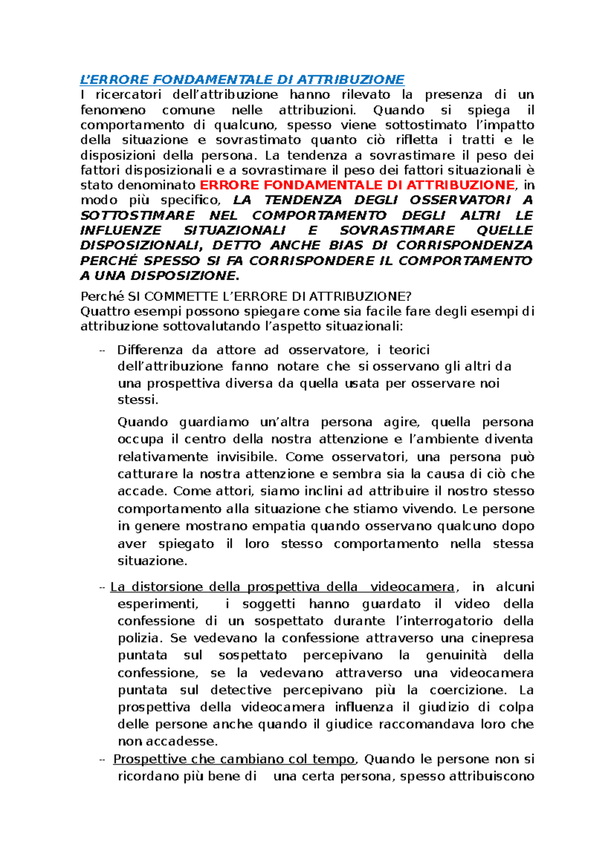 L’ Errore Fondamentale DI Attribuzione L’ERRORE FONDAMENTALE DI