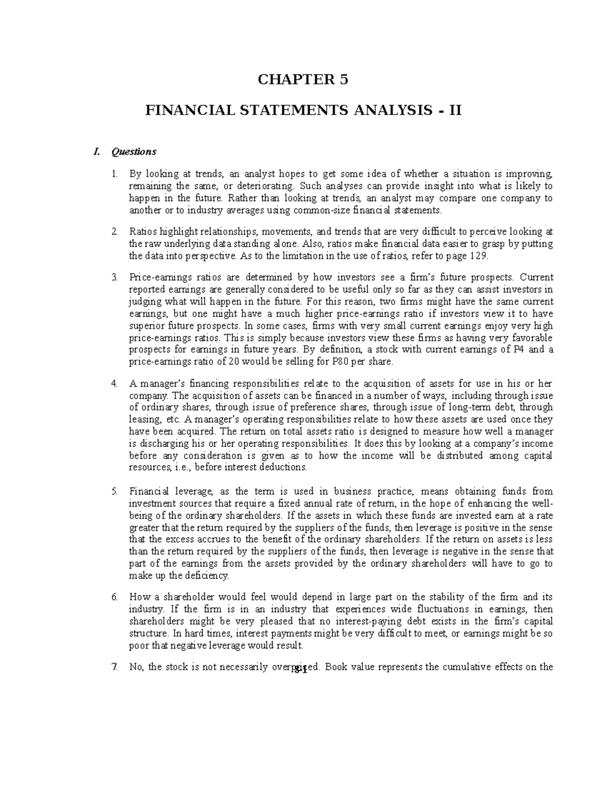 Chapter 5 Financial Statements Analysis - II part i - CHAPTER 5 ...