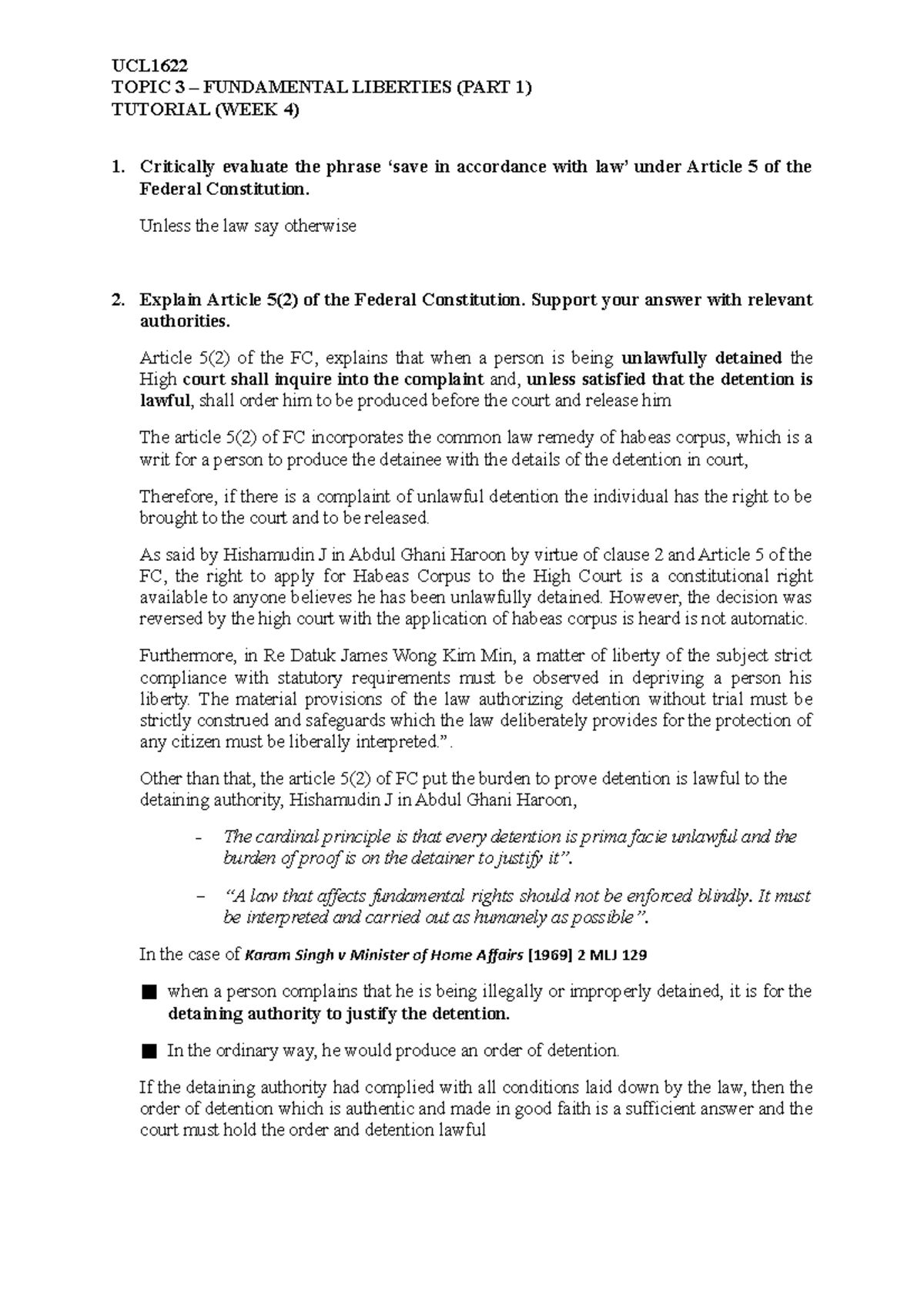 360892 Week 4 FL Part 1 UCL TOPIC 3 FUNDAMENTAL LIBERTIES PART 1