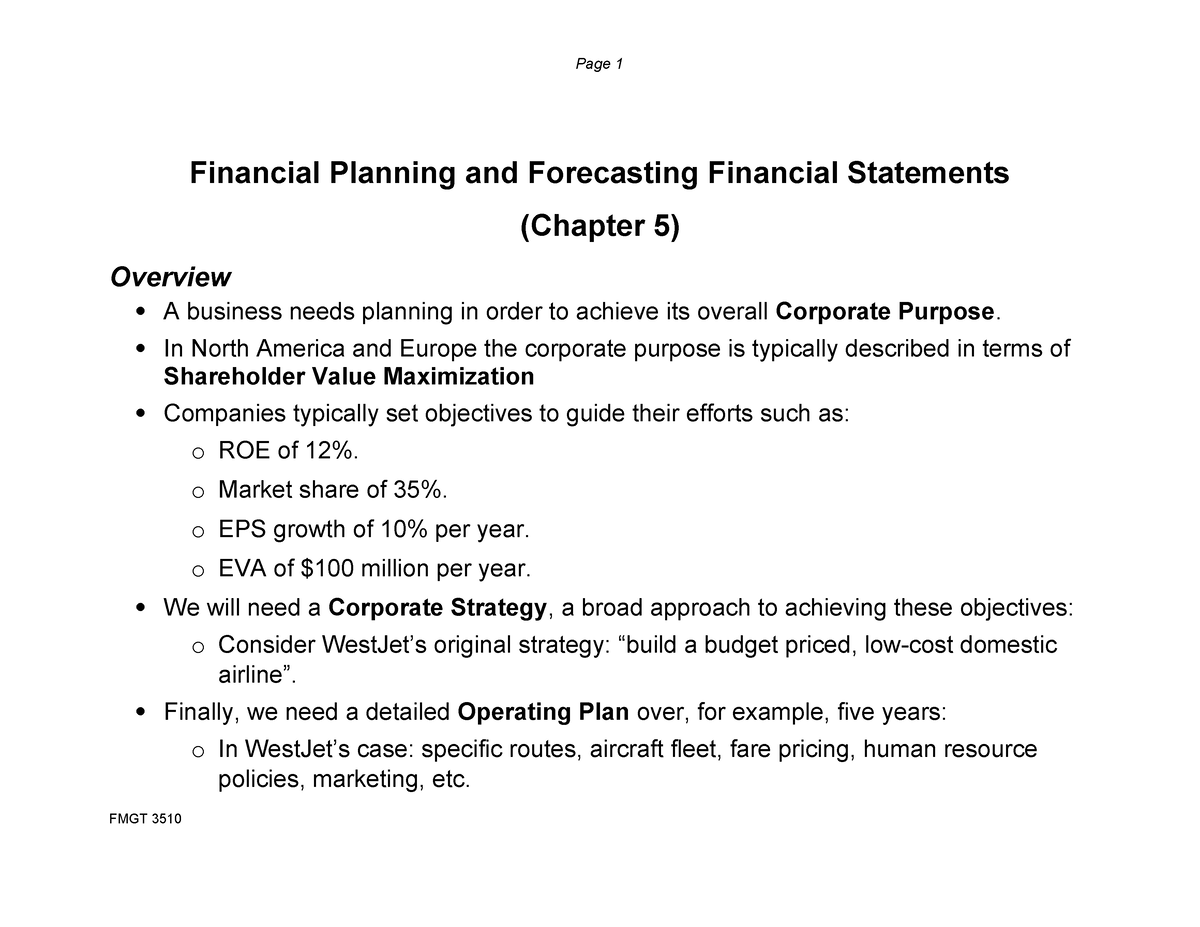 Chapter 5 Student 2023 - lecture notes - Financial Planning and ...